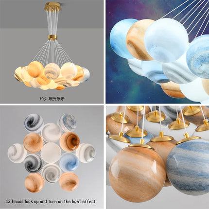 Lustre LED nordique forme planètes en boule de verre lunaire — LZ4X9T2