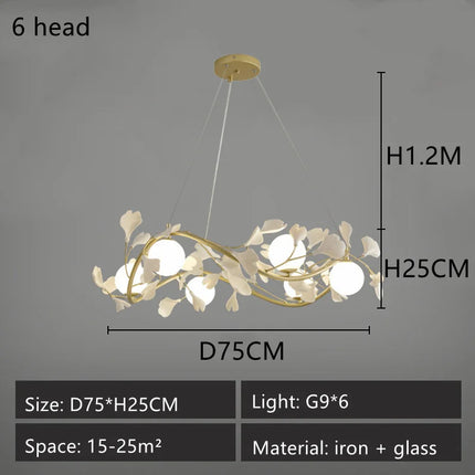 lustre led moderne en forme de pétale de ginkgo lumineux et élégant