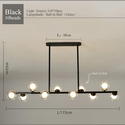 2024Modern LED Chandelier Black and Gold Long Glass Ball Chandeliers for Living Room Dinning Room Lustre,Samsarah Lighting