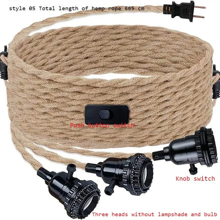 Suspension industrielle rétro avec interrupteur et corde de chanvre — LZ4X9M