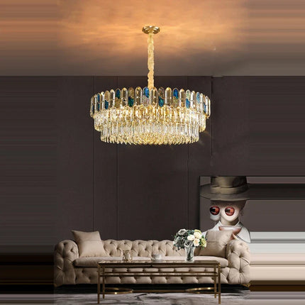 Plafonnier LED art déco en cristal doré et acier inoxydable — LZ7D9Q2N