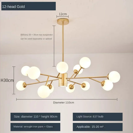 Lustre suspension LED avec globe en verre style nordique — LZ4G7X