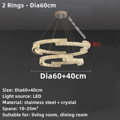 Lustre nordique en cristal et acier inoxydable avec LED miroir — LZ4X9M