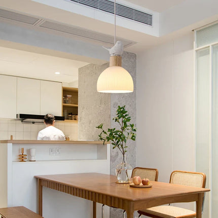 Lustre LED en bois avec abat-jour en verre blanc — LZ4X9Q2M