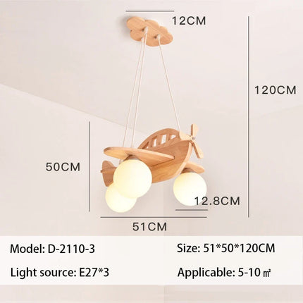 Lustre enfant en bois forme avion avec LED pour chambre garçon — LZ4P9X