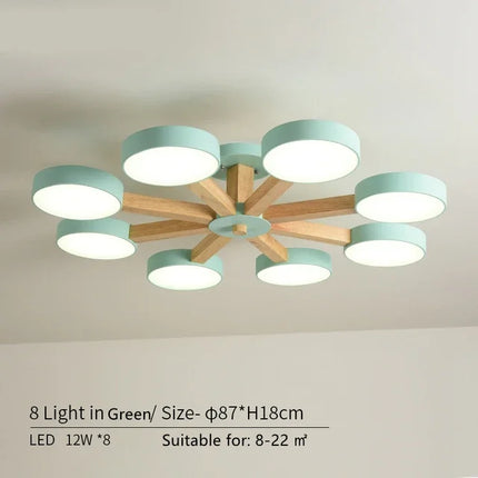 Suspension en bois moderne à 3, 6 ou 8 lumières LED pour salon et chambre — LZ4D9X