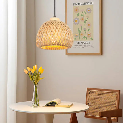 Lustre suspension tissé main en bambou avec LED intégrée — LZ4X9P