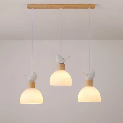 Lustre LED en bois avec abat-jour en verre blanc — LZ4X9Q2M