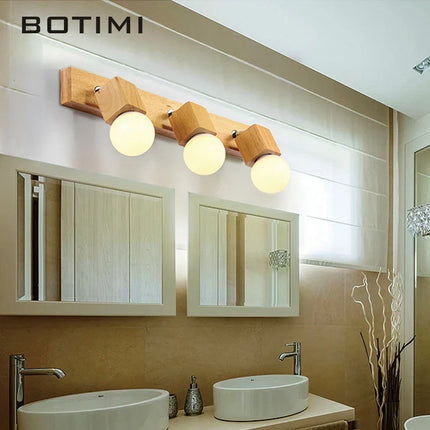 Applique murale triple avec miroir et base bois style nordique pour hôtel — LZ4X9P2