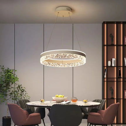 Plafonnier LED suspendu design minimaliste avec anneaux en cristal — LZ4X9P2