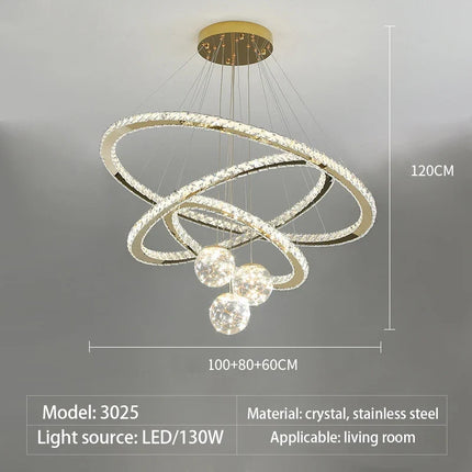 Lustre LED moderne anneau étoile en cristal doré et verre — LZ4X9T