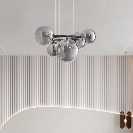 Lustre suspension boule en verre avec barre métallique ronde — LZ4P9X