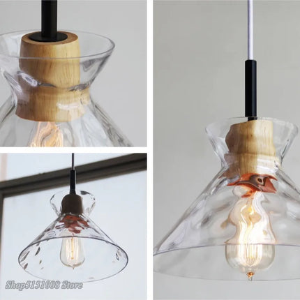 Suspension LED japonaise en bois et verre décoratif — LZ4X9P2