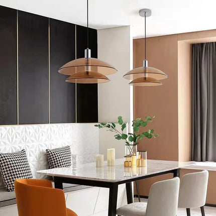 Suspension moderne en verre double couche et métal chromé — LZ3F9XQ