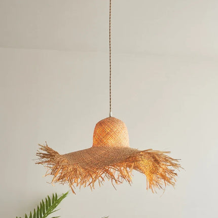 Suspension japonaise vintage en forme de chapeau de paille tissé main — LZ4X9P