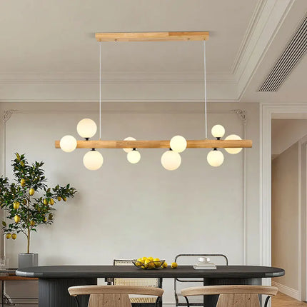 Lustre moderne en bois avec verre laiteux pour intérieur contemporain — LZ4P9XJ