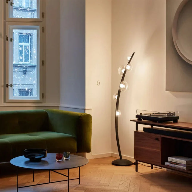 Lampadaire en cuir italien avec globe en verre design — LZ4X9M