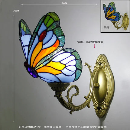 Applique murale papillon style Tiffany avec miroir vitrail méditerranéen — LZ4X9QJ