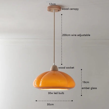 Suspension citrouille en verre LED style japonais vintage bois — LZ4X9P