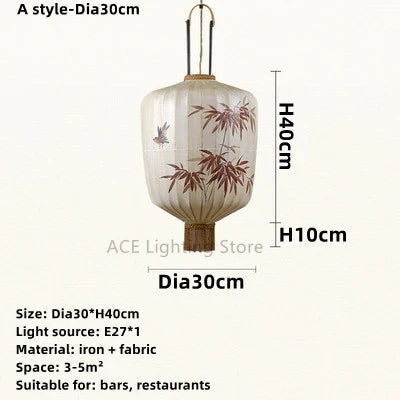 Lanterne suspension en tissu chinois à motif dessiné à la main pour salon et restaurant — LZ4X9P