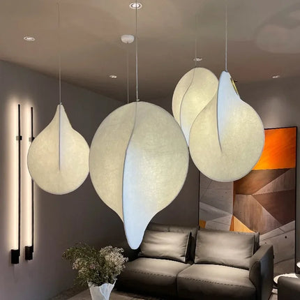 Lustre suspension LED en soie style nordique Wabi Sabi — LZ4X9P2