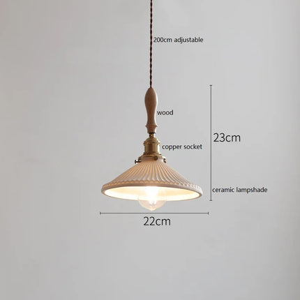 Suspension japonaise vintage en céramique et bois de frêne — LZ4X9P7
