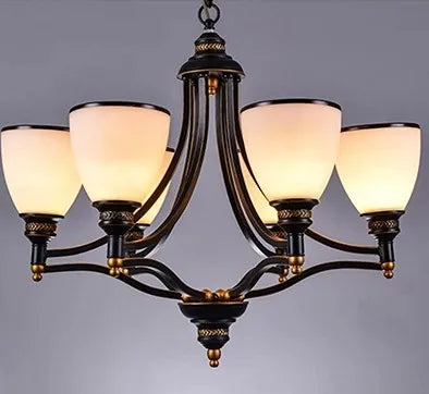 Lustre vintage en fer et bronze avec abat-jour en verre style loft — LZ4X9P