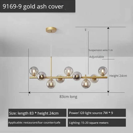 lustre long moderne en boule de verre abat-jour suspendu décoration led