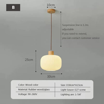 Suspension nordique en verre blanc à rayures avec bois pour salle à manger — LZ4X9P