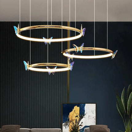 Lustre moderne en forme de papillon avec anneau doré décoratif — LZ7XQ2