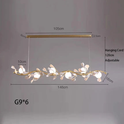Lustre suspension LED en verre motif feuille de ginkgo moderne — LZ4X7Q9