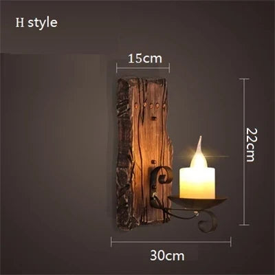 Applique murale vintage en bois avec abat-jour métal et verre — LZ4X9T