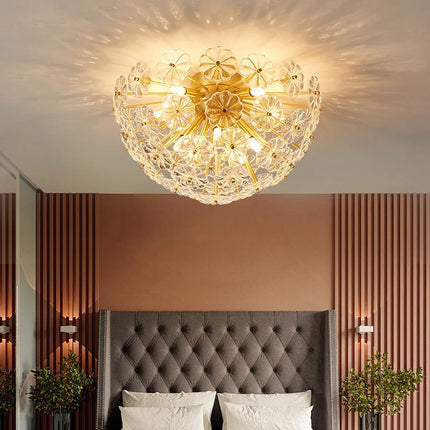 Lustre suspension LED décoratif motif pissenlit en cuivre et cristal — LZ4X9T