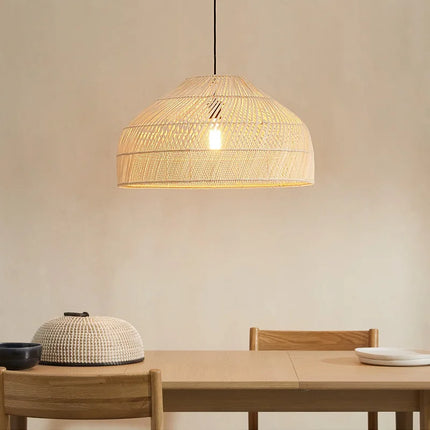 Suspension lustre rotin vintage style asiatique avec éclairage LED — LZ4X9P