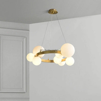 Lustre LED design doré rond à boules en verre