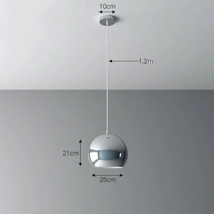 Plaqué nordique argent Globe boule miroir lampes suspendues E27 fer lampe suspendue de luxe en laiton argenté Art cuisine hôtel suspension lampe