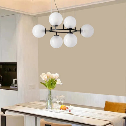 Lustre en verre avec anneau noir réglable au design moderne — LZ4X9T1