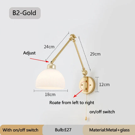 Applique murale vintage à bras long pliable avec interrupteur intégré — LZ4P9XQ