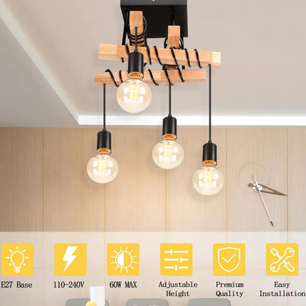 Suspension vintage industrielle en bois pour cuisine et restaurant — LZ4X9P