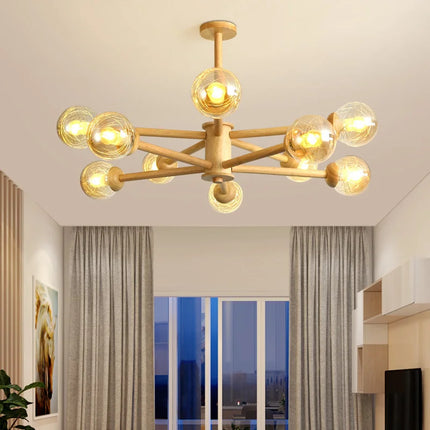 Lustre moderne en bois avec abat-jour en verre pour intérieur — LZ4X9P