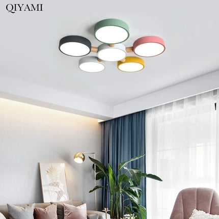 Plafonnier créatif macaron en bois LED multicolore pour intérieur — LZ4X9T2