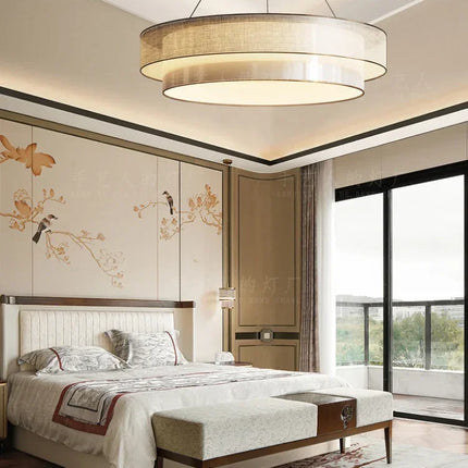 Lustre circulaire zen style chinois avec abat-jour en tissu — LZ4P9XQ