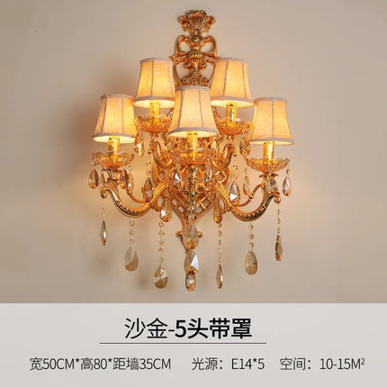 Applique murale dorée à cinq têtes en cristal pour intérieur élégant — LZ4X9P7