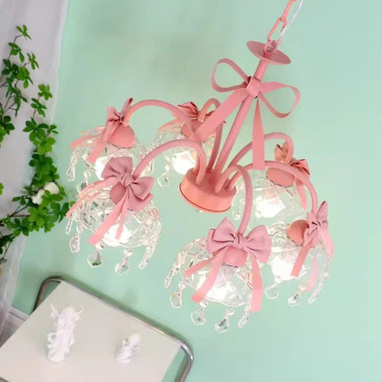 Lustre pour chambre enfant avec nœud rose en cristal — LZ4X9B