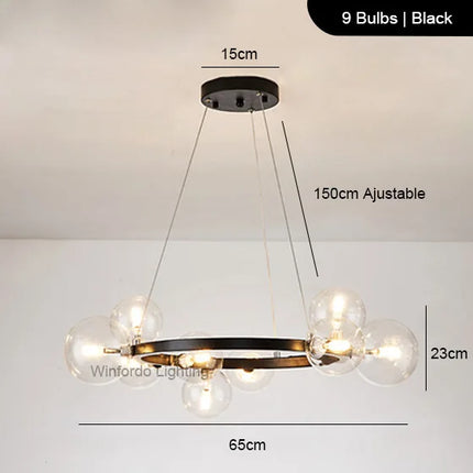 Lustre LED design doré rond à boules en verre