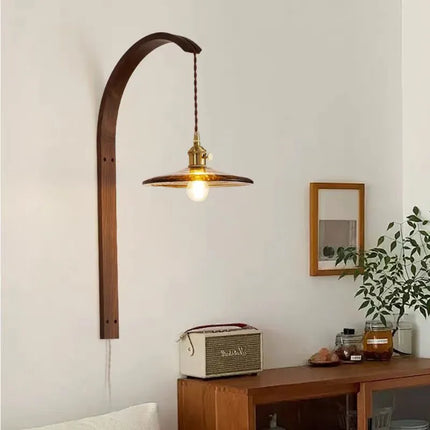 Applique murale japonaise rétro en bois avec abat-jour en céramique — LZ4X9P2