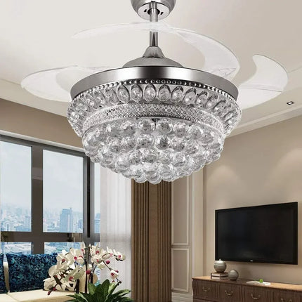 Lustre ventilateur chromé avec cristaux et lumière LED changeante — LZ4QJ7