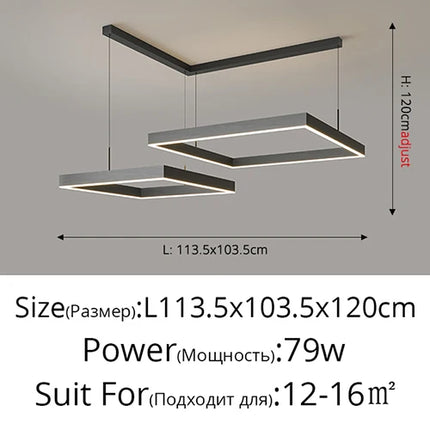 Lustre LED carré noir moderne pour salon et cuisine — LZ4X9P