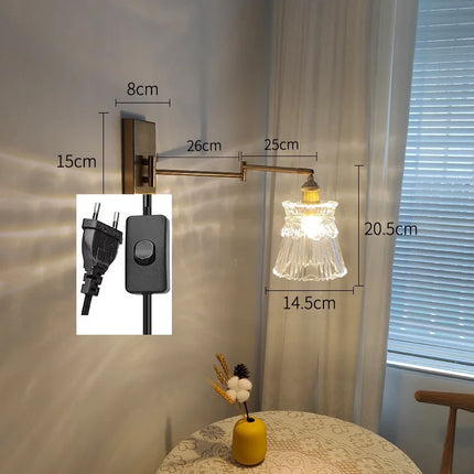 IWHD tirer chaîne verre applique murale LED applique bras gauche droite rotation chambre salon lumières nordique moderne à côté lampe Wandlamp
