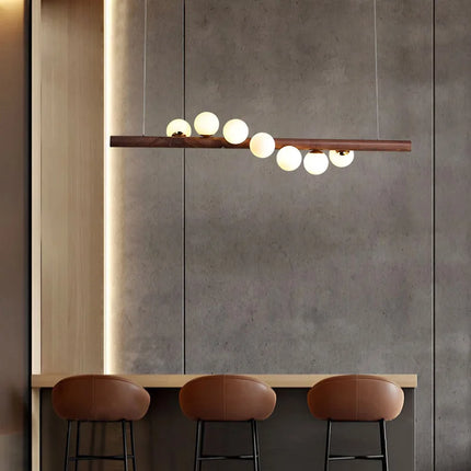 Lustre moderne en bois de noyer et verre pour intérieur élégant — LZ4X9T2